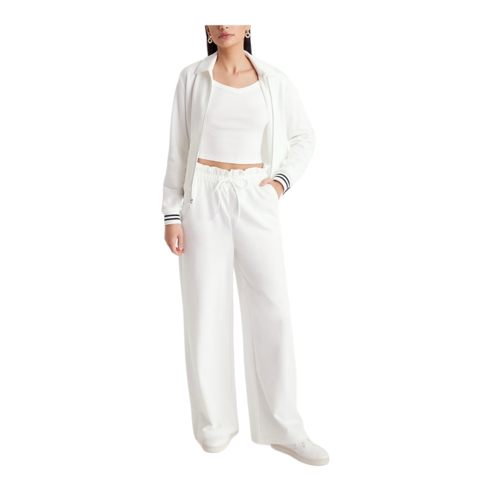 Express High Waisted Knit Drawstring Paperbag Wide Leg Joggers Womens XL White